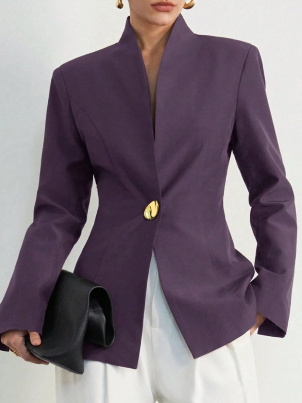 Plum Purple Blazer with Statement Gold Button Closure